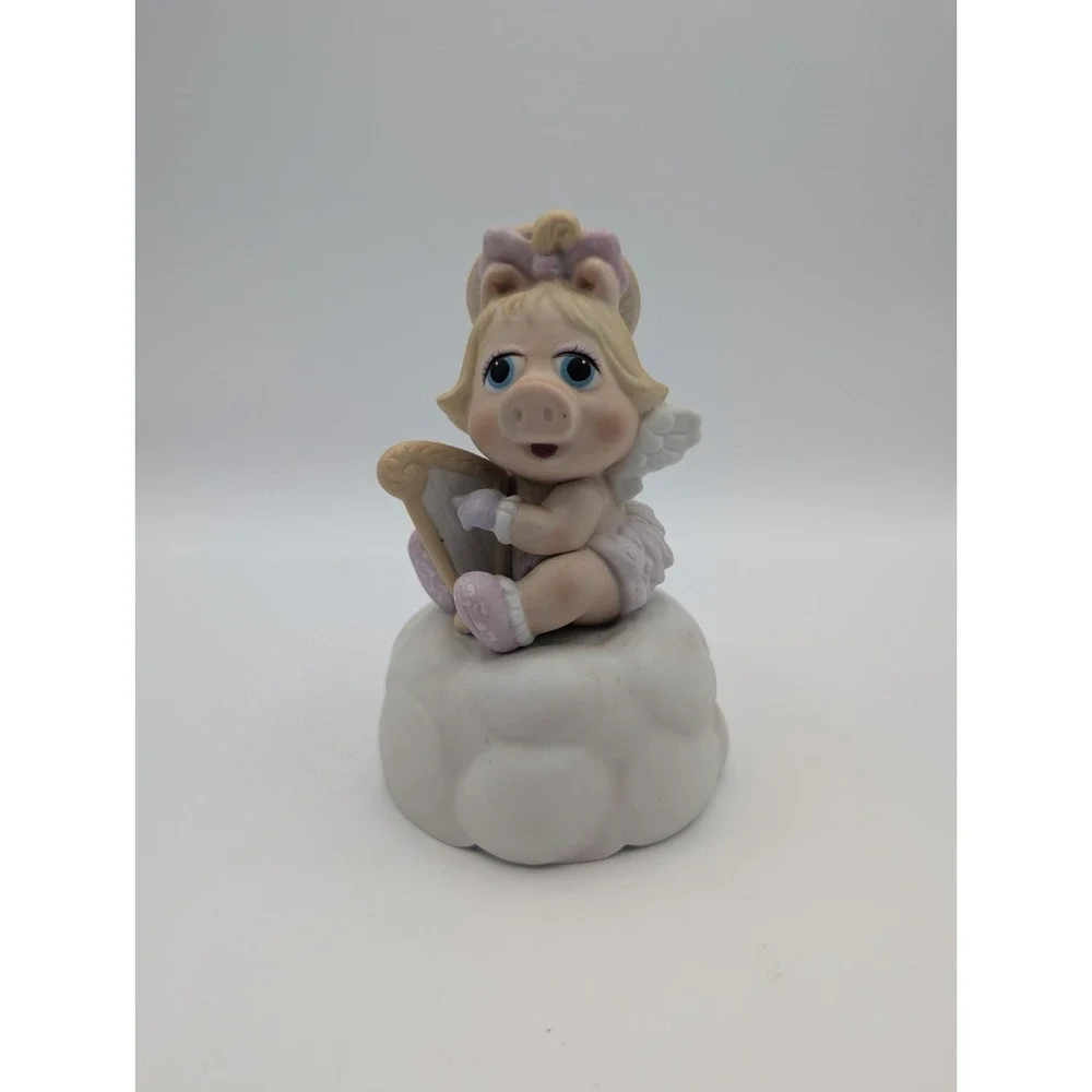 Vintage Muppet Babies Miss Piggy Angel Music Box Brahms Lullaby Tune Enesco 1983